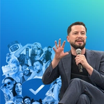 Marketing campaign image featuring a speaker on stage alongside messaging about brand relevance as a growth driver.