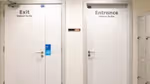 Large white entrance and exit doors to Unilever’s Odour Suite, where deodorants are tested in hot rooms.