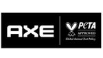 Black and white logos of Axe and PETA side by side