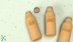 Graphic rendering of new Pulpex paper-based bottles showing the Skip, OMO and Persil logos.