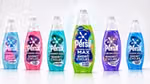 Line-up of Persil Wonder Wash short-cycle products: Non-Bio, Ultra Care, Active Clean, Dazzling White and Odour Defy.