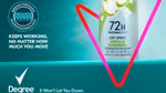 An advert for Degree’s 72-hour motion sense antiperspirant deodorant. The pack shot sits on a green background with a pink tick in the foreground