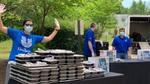 Prepacked meals on tables at Mercy Hospital, for Unilever’s meal donation event