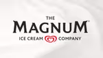 Logo of The Magnum Ice Cream Company with a red stylized heart between the words 'ICE CREAM' and 'COMPANY', set against a textured background.