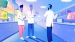 An illustration of two men and a woman in a research and development lab